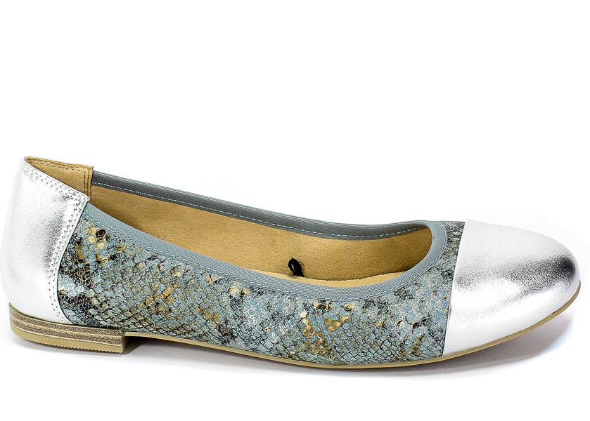 Baleriny Caprice 9-22102-24 836 SkyBlue/Silver Srebro Skóra