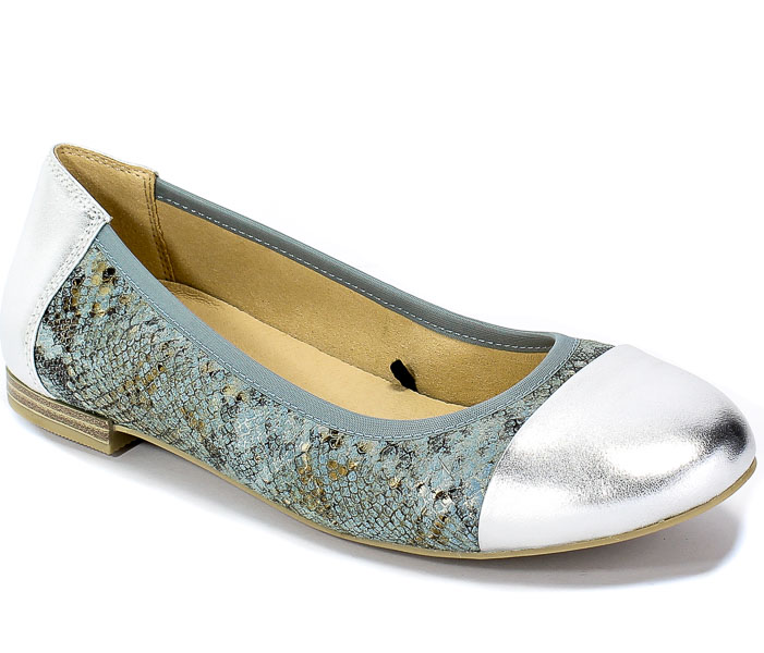 Baleriny Caprice 9-22102-24 836 SkyBlue/Silver Srebro Skóra