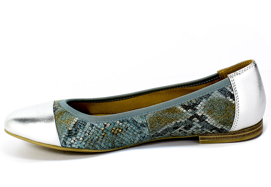 Baleriny Caprice 9-22102-24 836 SkyBlue/Silver Srebro Skóra