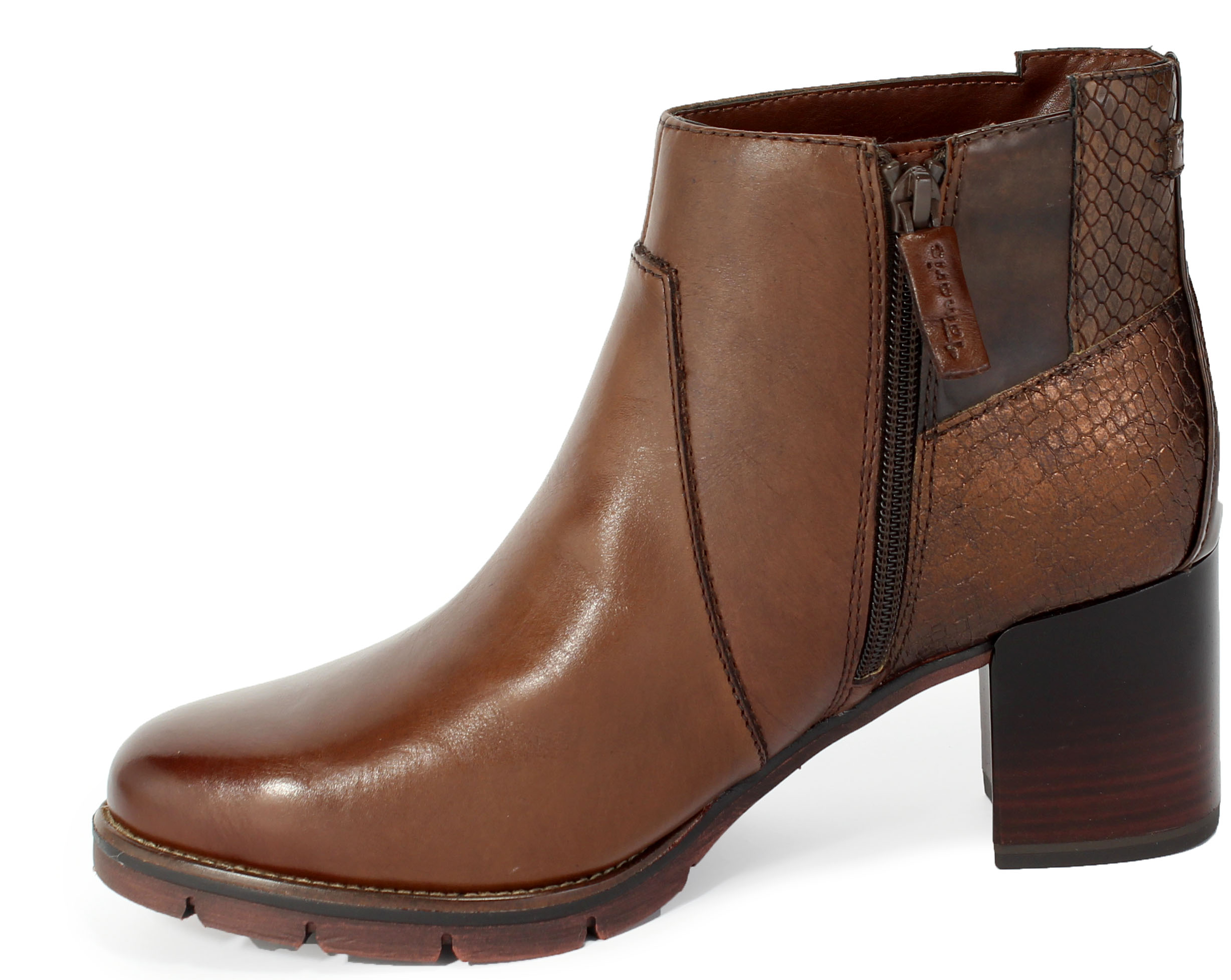 Botki Tamaris 1-25398-25 368 Mahogany Comb Brąz Skóra