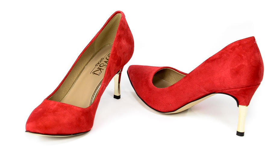 Szpilki Lewski 2768 Czarwony Zamsz