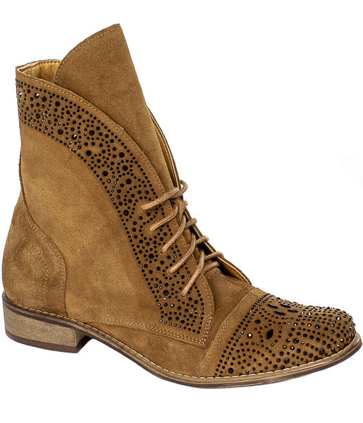 Botki Exquisite 1411 Brown Welur Skóra