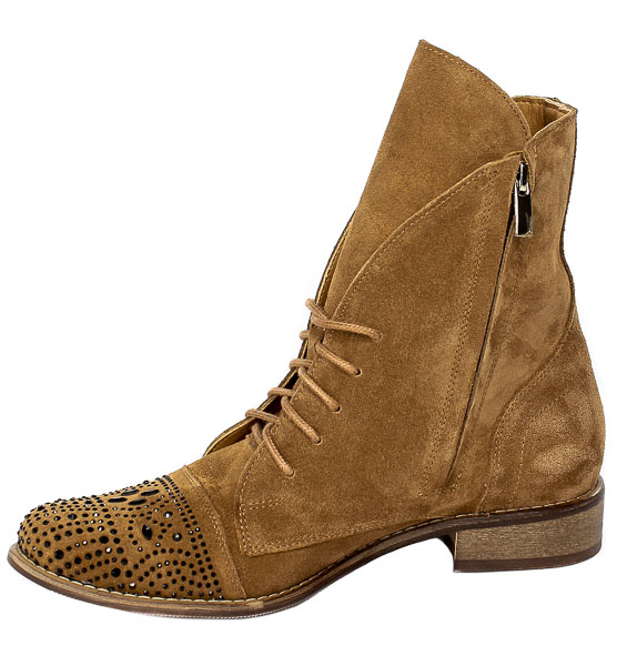 Botki Exquisite 1411 Brown Welur Skóra