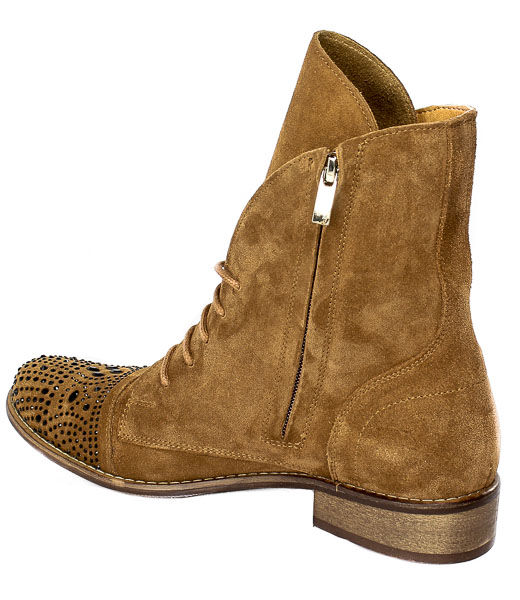 Botki Exquisite 1411 Brown Welur Skóra