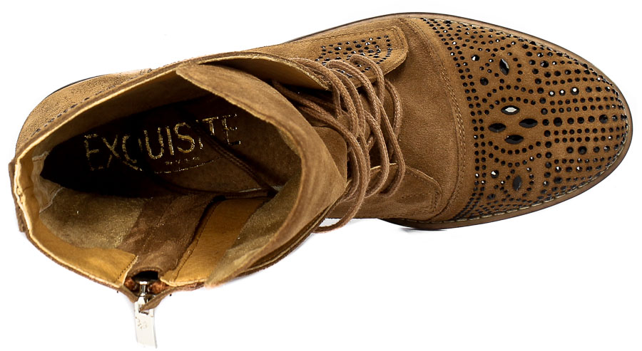 Botki Exquisite 1411 Brown Welur Skóra