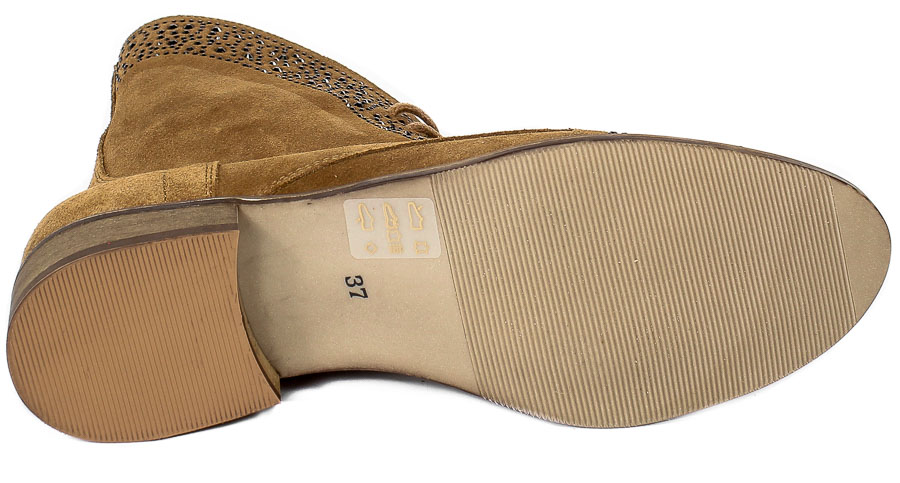 Botki Exquisite 1411 Brown Welur Skóra