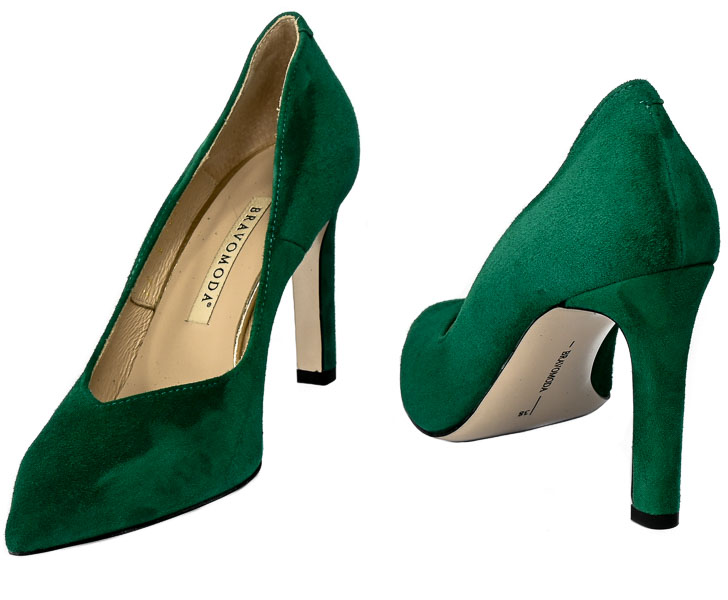 Szpilki Bravo Moda 1829 Green Zamsz Skóra naturalna