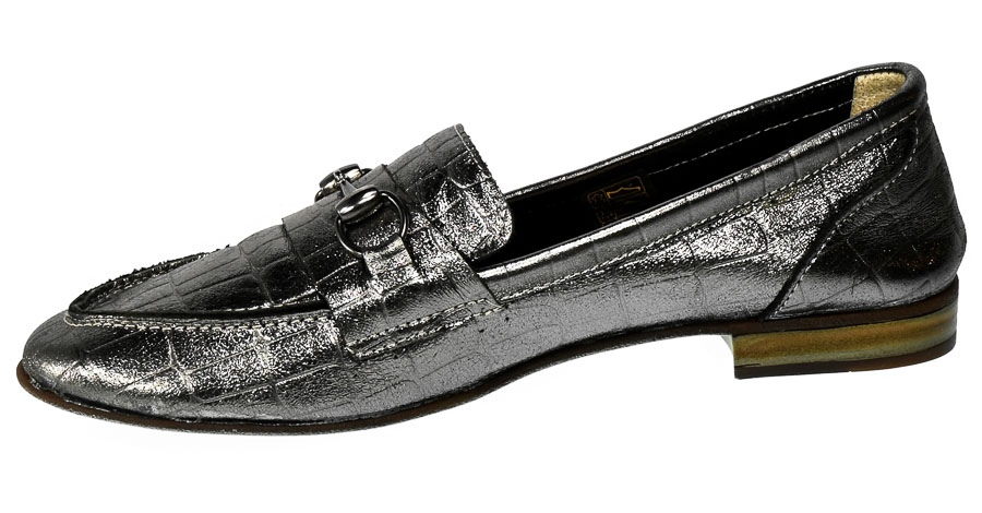 Półbuty Emi Romani 388-2017 Pewter Croco Srebro Skóra_TN