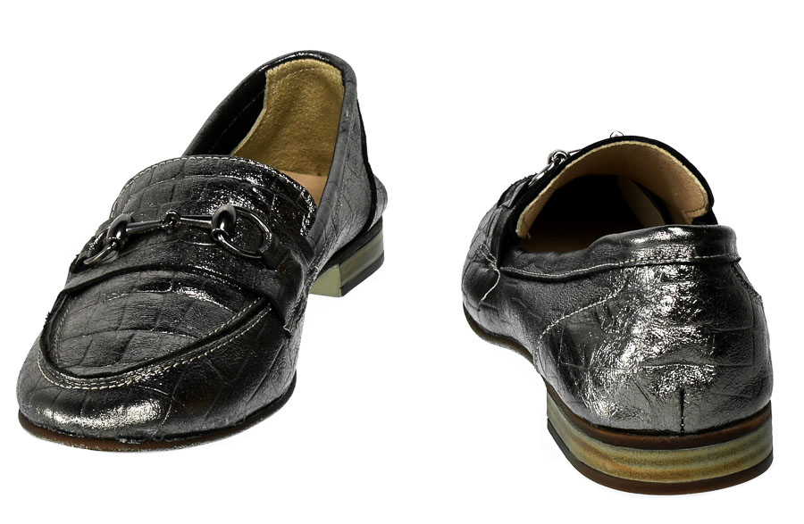 Półbuty Emi Romani 388-2017 Pewter Croco Srebro Skóra_TN