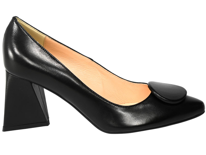 Skórzane Czółenka na Designerskim Obcasie Uncome 36011 Capra Nero
