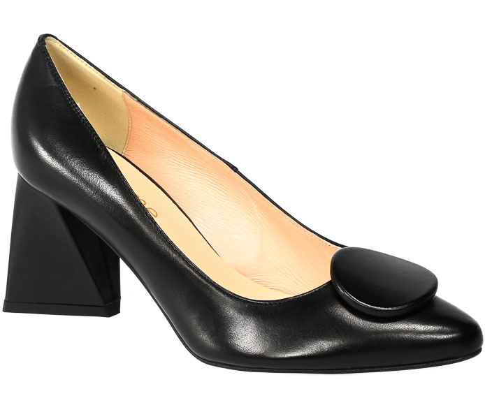 Skórzane Czółenka na Designerskim Obcasie Uncome 36011 Capra Nero