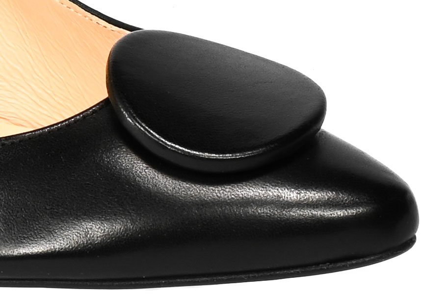 Skórzane Czółenka na Designerskim Obcasie Uncome 36011 Capra Nero