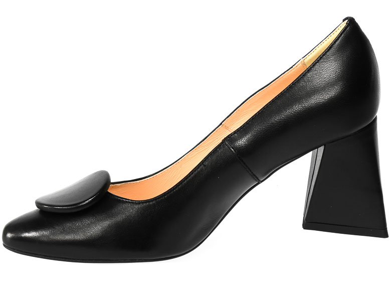 Skórzane Czółenka na Designerskim Obcasie Uncome 36011 Capra Nero