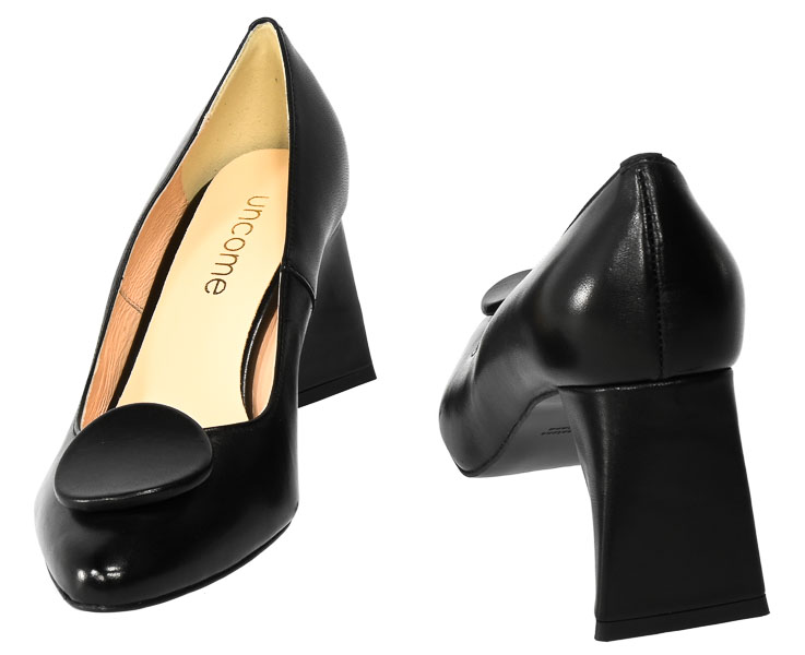 Skórzane Czółenka na Designerskim Obcasie Uncome 36011 Capra Nero