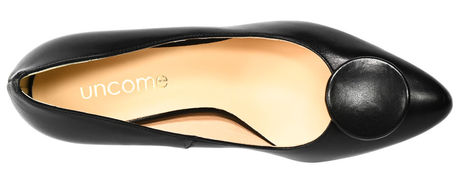 Skórzane Czółenka na Designerskim Obcasie Uncome 36011 Capra Nero