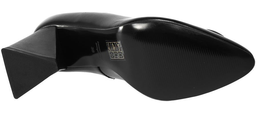 Skórzane Czółenka na Designerskim Obcasie Uncome 36011 Capra Nero