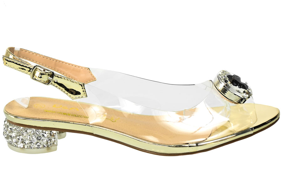 Złote Sandały S.Barski Eleganckie Buty na Obcasie MR-HY-1