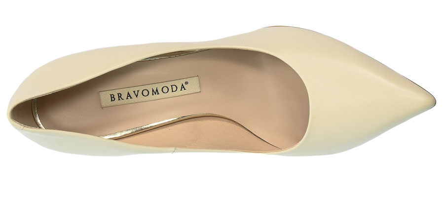 Kremowe Klasyczne Skórzane Czółenka Bravo Moda 0168 