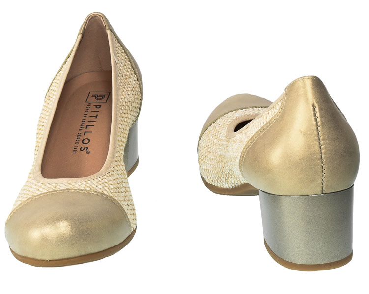 Wygodne na Stabilnym Obcasie Czółenka Pitillos 5091 Oro-Beige
