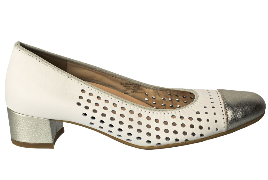 Czółenka Letnie Ara 12-35819-11 Metallic Cream Białe Skórzane