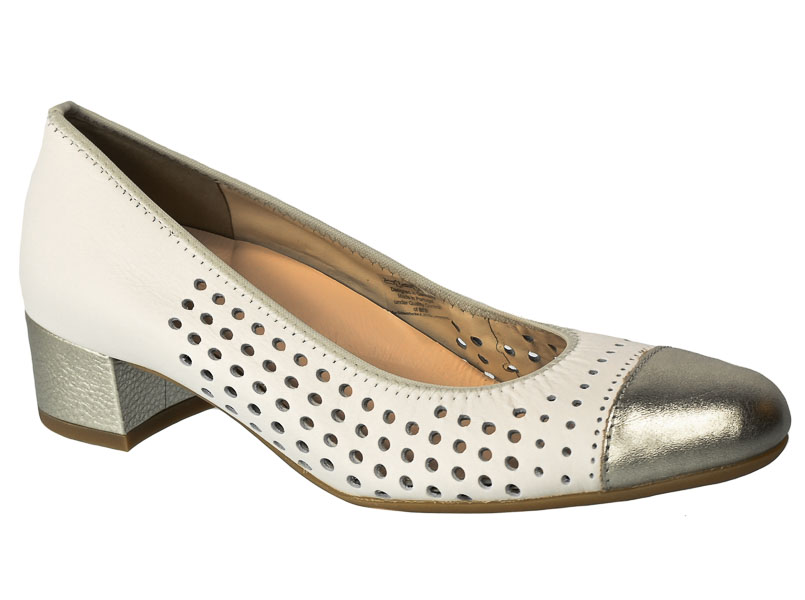 Czółenka Letnie Ara 12-35819-11 Metallic Cream Białe Skórzane