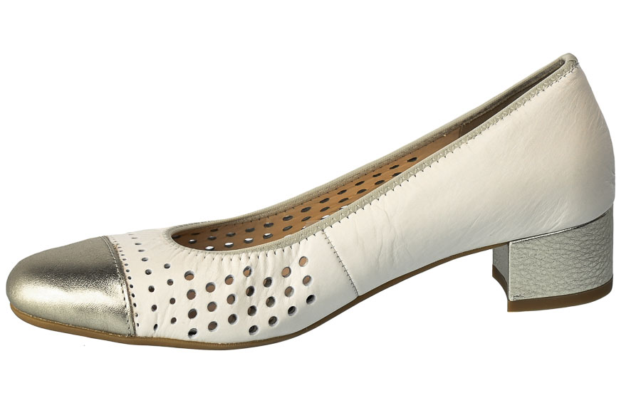 Czółenka Letnie Ara 12-35819-11 Metallic Cream Białe Skórzane