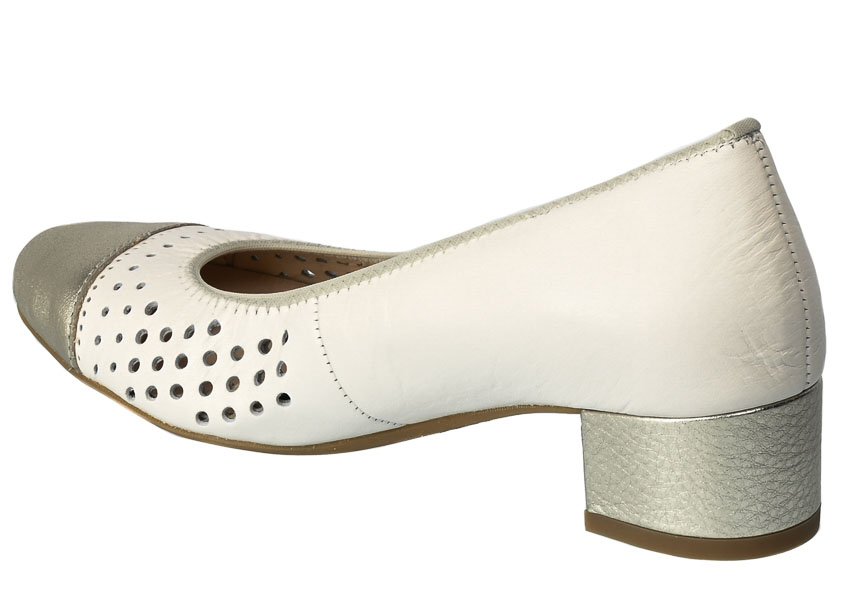Czółenka Letnie Ara 12-35819-11 Metallic Cream Białe Skórzane