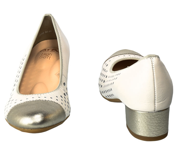 Czółenka Letnie Ara 12-35819-11 Metallic Cream Białe Skórzane