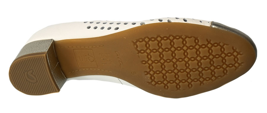 Czółenka Letnie Ara 12-35819-11 Metallic Cream Białe Skórzane