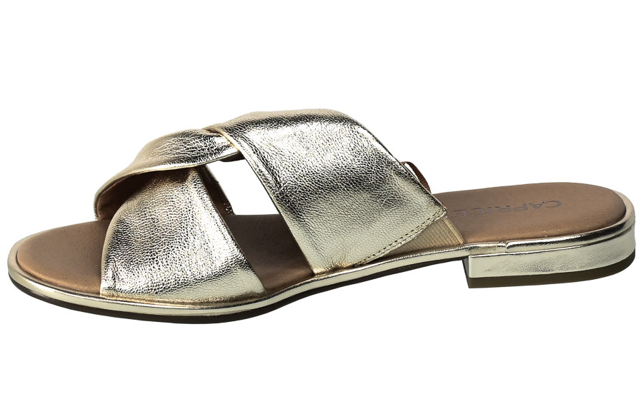 Klapki Caprice 9-27100-20 959 Platno Metal Złote Skórzane
