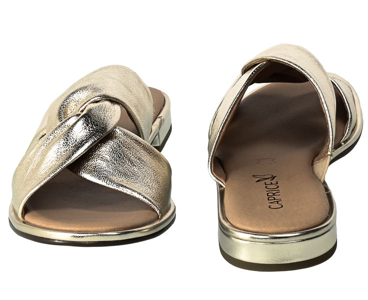 Klapki Caprice 9-27100-20 959 Platno Metal Złote Skórzane