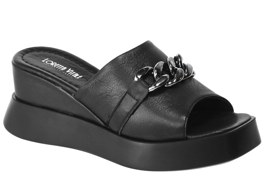 Klapki Loretta Vitale A1008-40 108 Czarne Skórzane