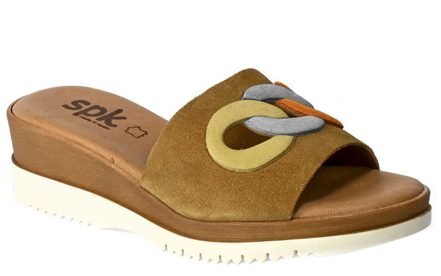 Klapki SPK Shoes 8004 TAN Brązowe Skórzane