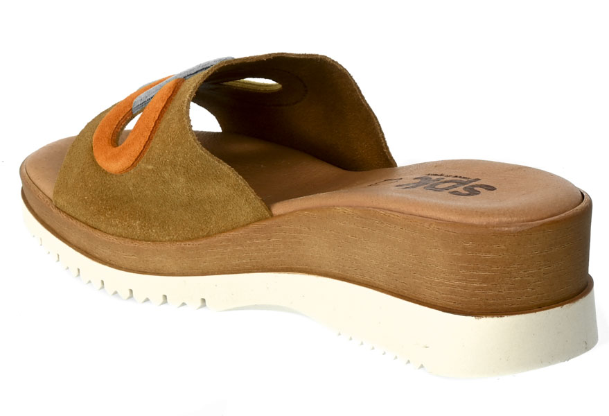 Klapki SPK Shoes 8004 TAN Brązowe Skórzane