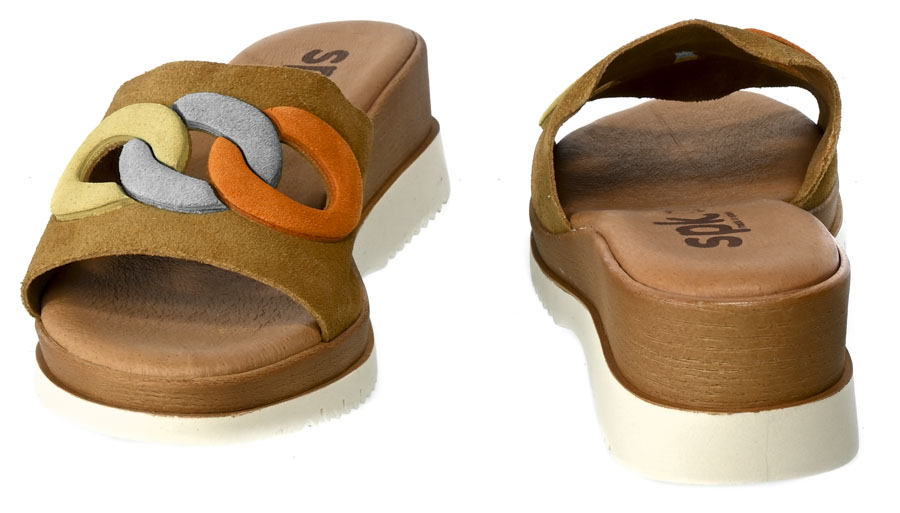 Klapki SPK Shoes 8004 TAN Brązowe Skórzane