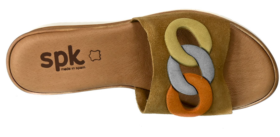 Klapki SPK Shoes 8004 TAN Brązowe Skórzane