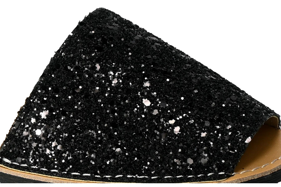 Sandały Menorquina 550 Glitter Black Skórzane Czarne