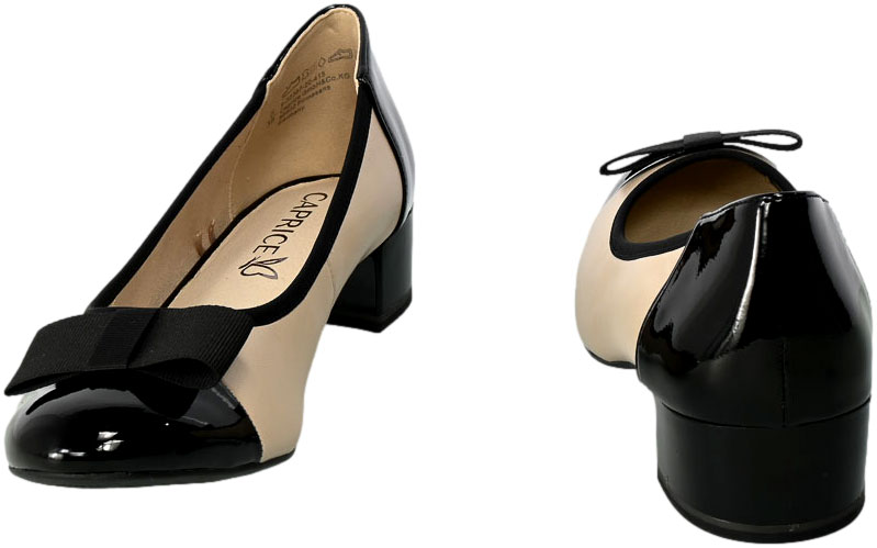 Czółenka Caprice 9-22307-20 415 Beige Black  Skóra