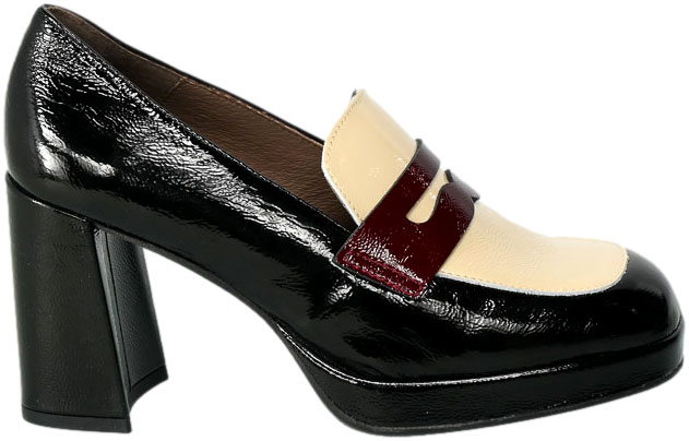 Półbuty Wonders H-5925 Lack Negro Lack Cream Skóra