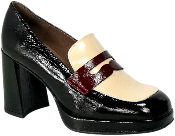 Półbuty Wonders H-5925 Lack Negro Lack Cream Skóra