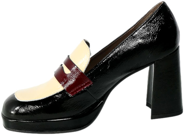Półbuty Wonders H-5925 Lack Negro Lack Cream Skóra