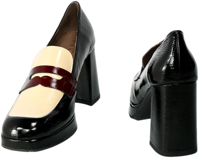 Półbuty Wonders H-5925 Lack Negro Lack Cream Skóra