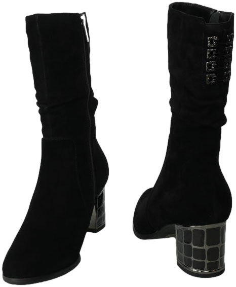 Kozaki Loretta Vitale H543 Black Suede Czarne Skórzane