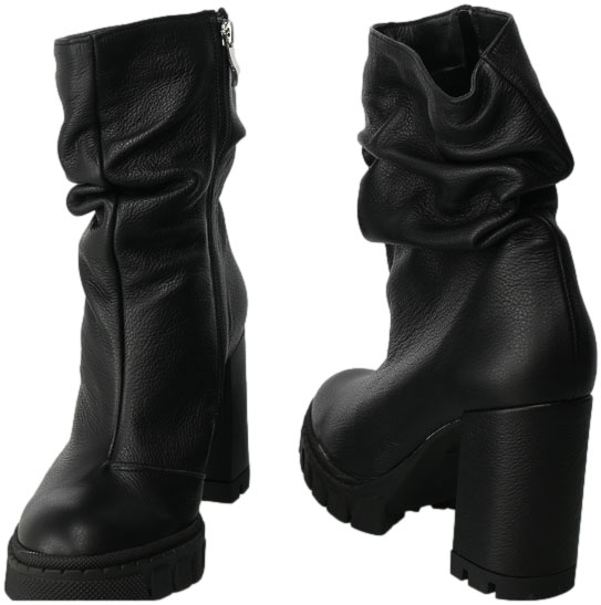 Botki Euromoda Shoes Di1013-2 Czarny Groch Skórzane