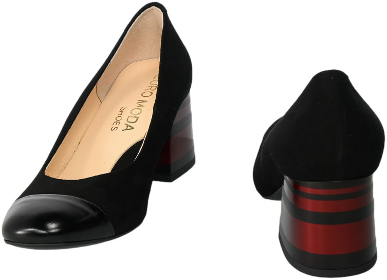 Czółenka Euromoda Shoes TMX1652 Czarny/P Skórzane