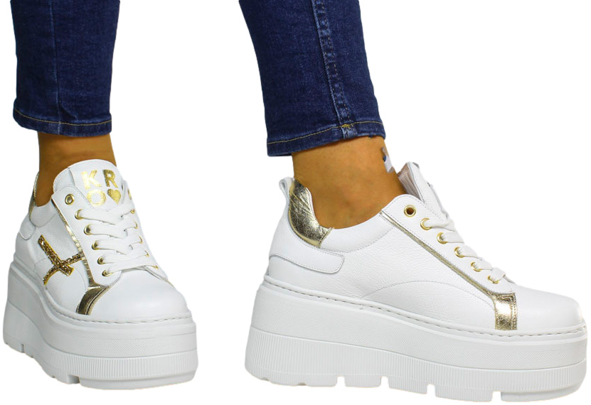 Sneakersy Karino 5058 Biały Złoty Lico Skóra Naturalna