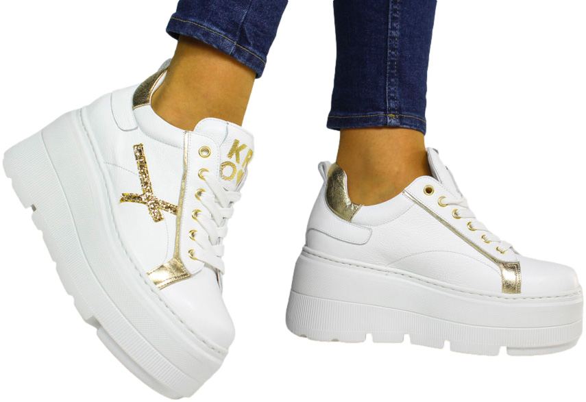 Sneakersy Karino 5058 Biały Złoty Lico Skóra Naturalna
