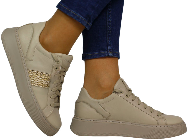 Sneakersy Nessi 23550 Beż Siatka Skóra Naturalna