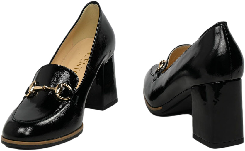 Czółenka Acento 597 Naplak Czarny Skóra Naturalna