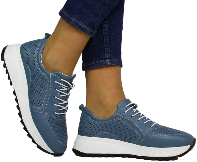 Sneakersy modne Vacarro 1690 Navy Blue Denim Skóra Naturalna